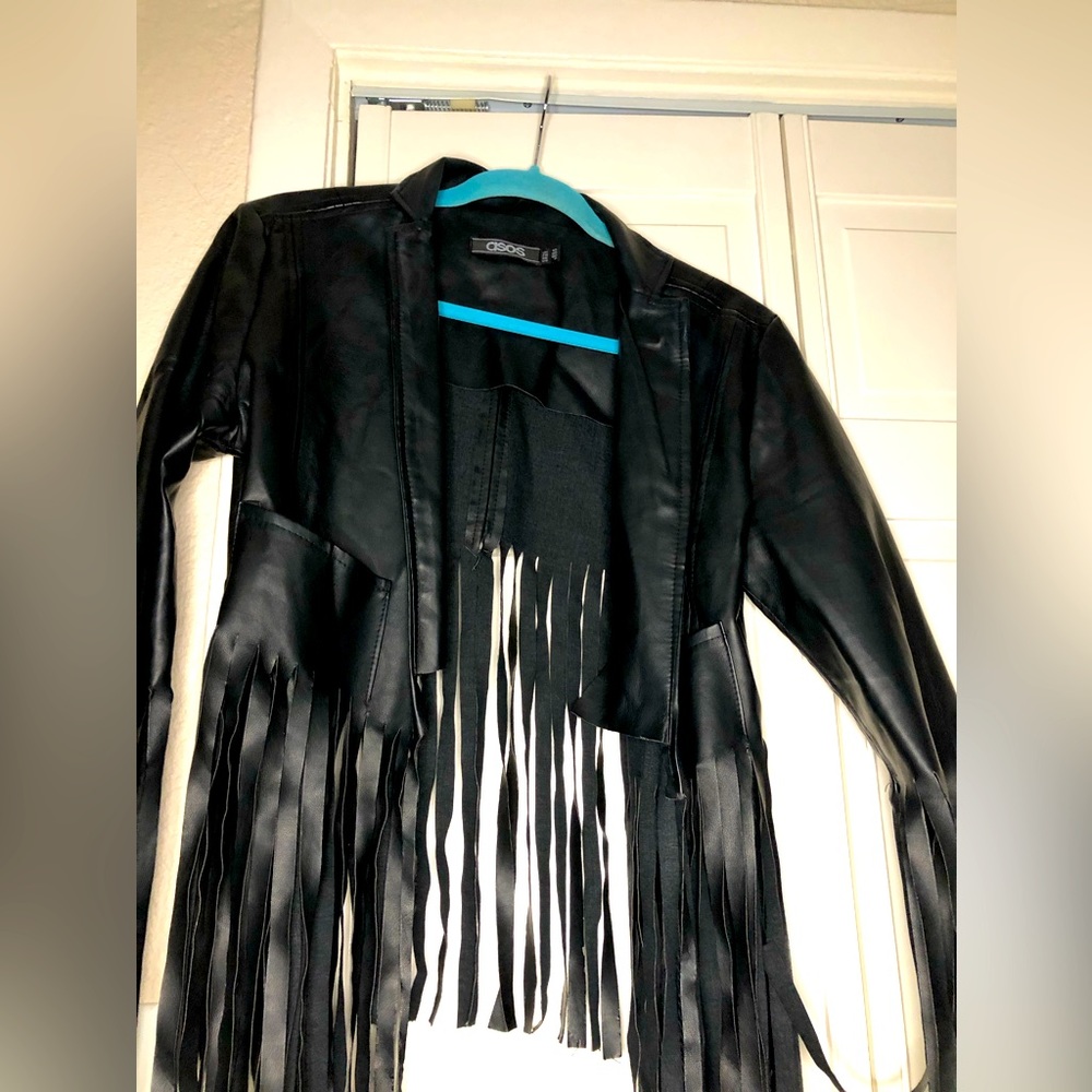 ASOS Faux Leather Fringed Peplum Boho biker Jacket